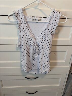 Madden Girl White Polka Dot Ruffle Tie-Front Tank